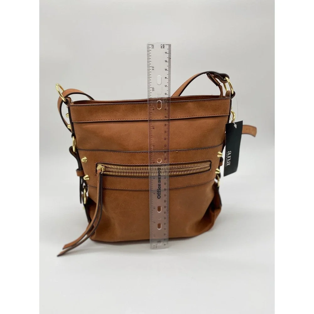 ana A New Approach Camel Brown Crossbody Bag Studded Gold Hardware AN1002 NEW
